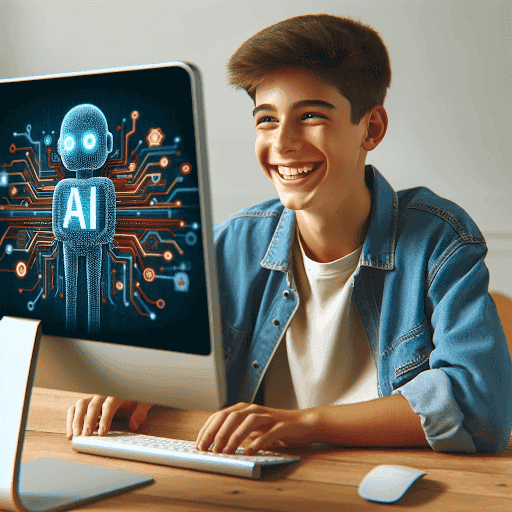 Çocuk yapay zeka eğitimi alırken bilgisayar başında - 1e1Kod AI dersi