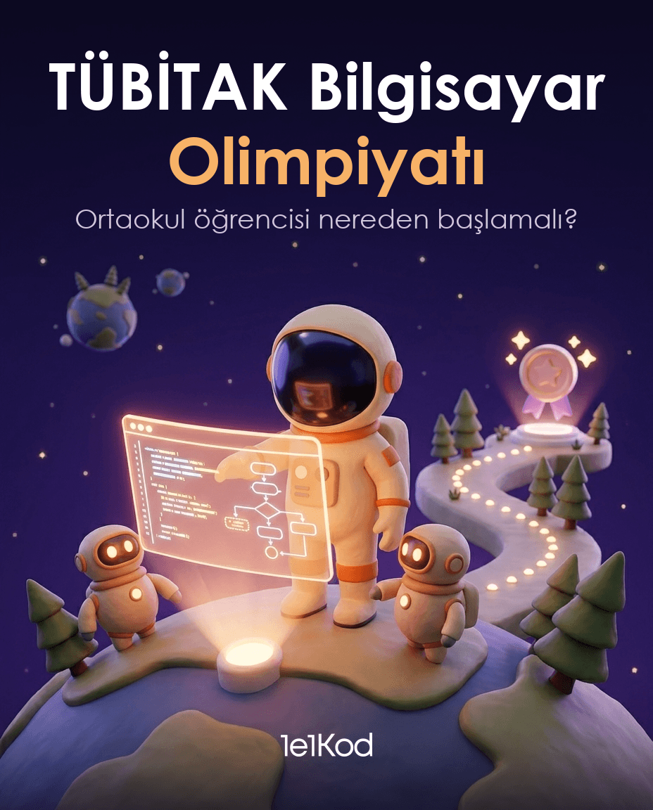 TÜBİTAK Bilgisayar Olimpiyatı hazırlığı — ortaokul öğrencisi algoritma çalışırken