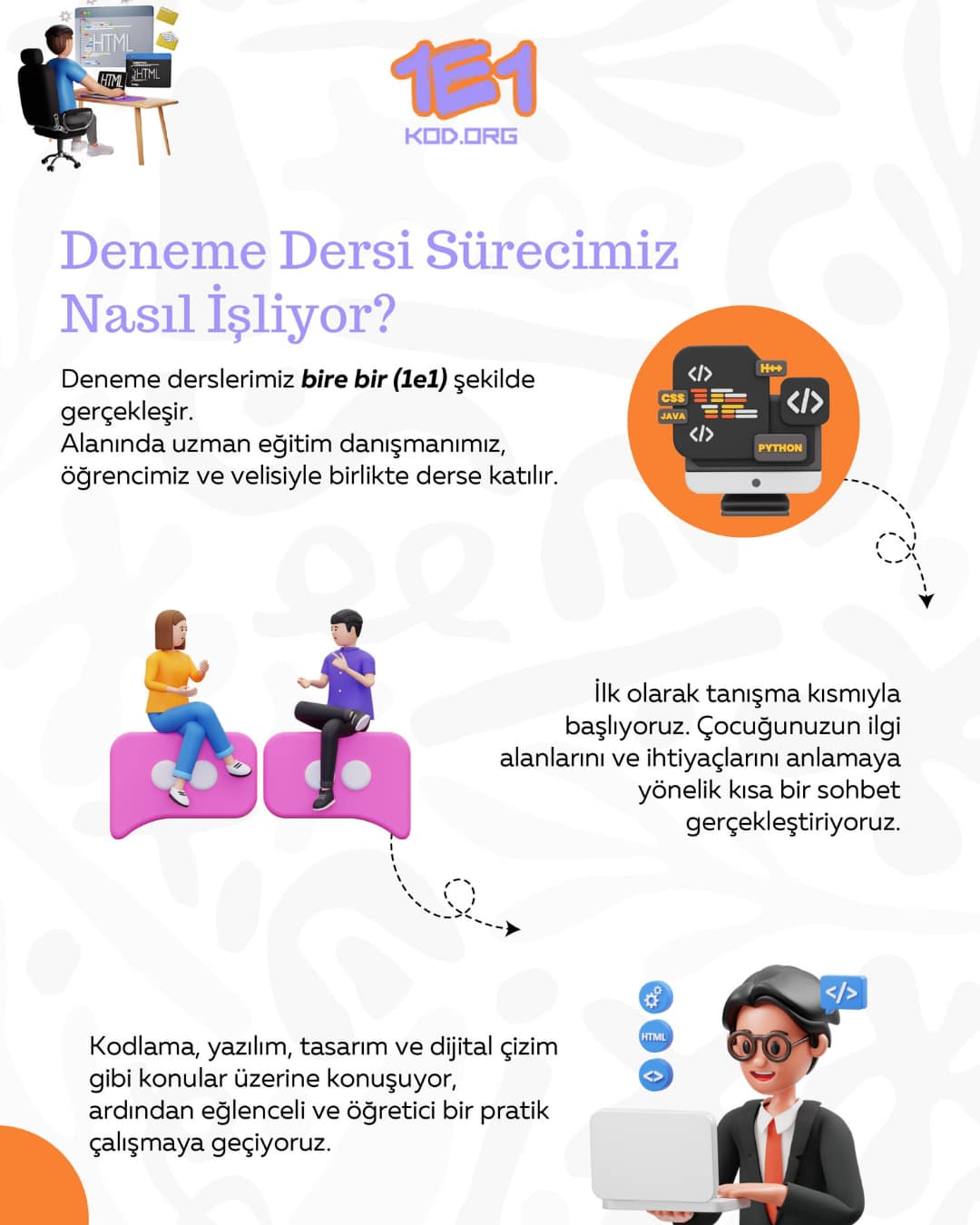 1e1kod deneme dersi süreci - birebir kodlama eğitimi nasıl başlar